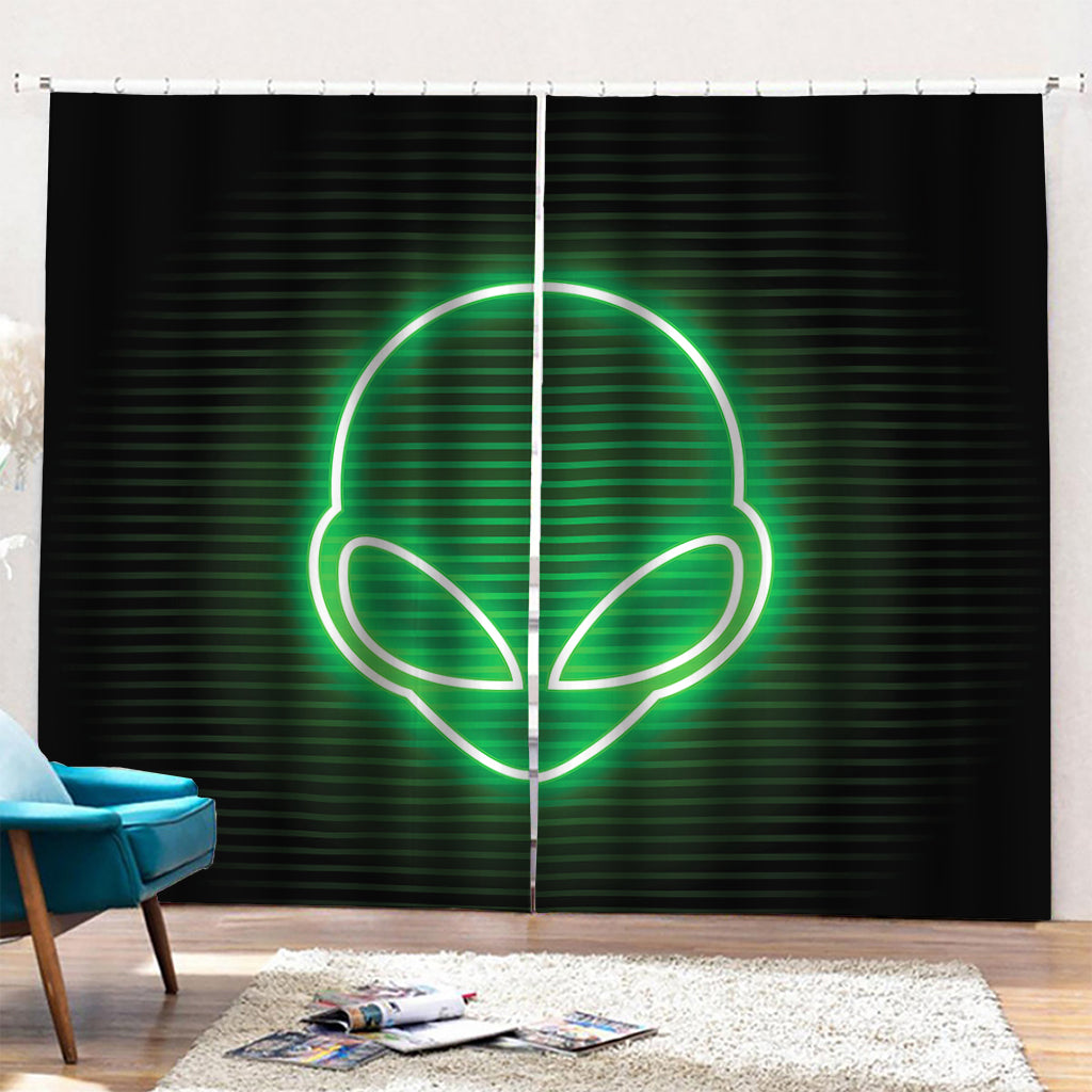 Green Light Alien Print Pencil Pleat Curtains