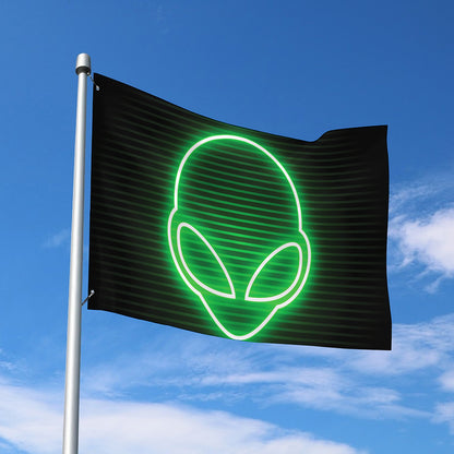 Green Light Alien Print Polyester Flag