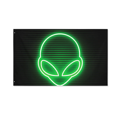 Green Light Alien Print Polyester Flag