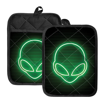 Green Light Alien Print Pot Holders With Pocket