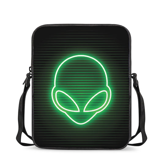 Green Light Alien Print Rectangular Crossbody Bag