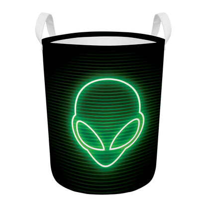 Green Light Alien Print Round Laundry Basket