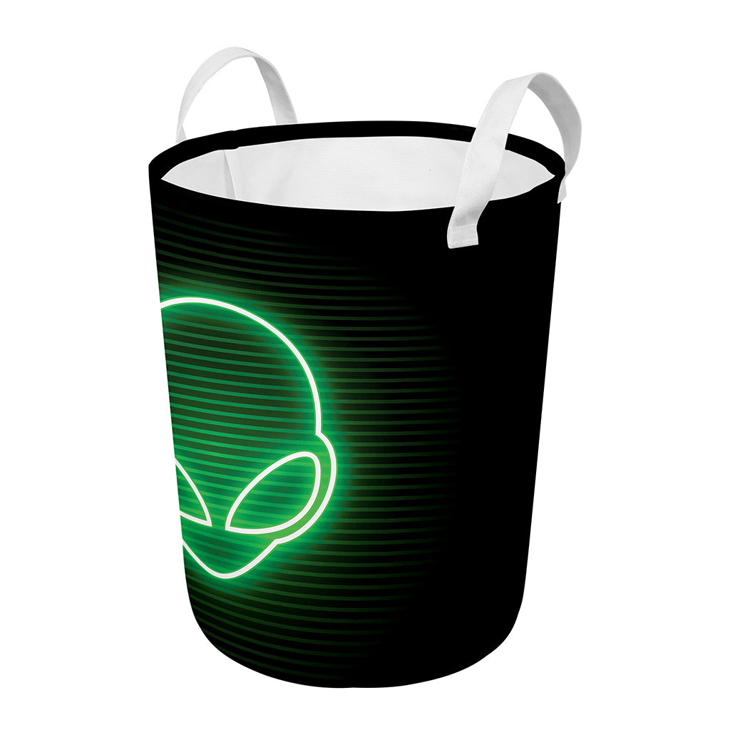 Green Light Alien Print Round Laundry Basket