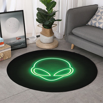 Green Light Alien Print Round Rug
