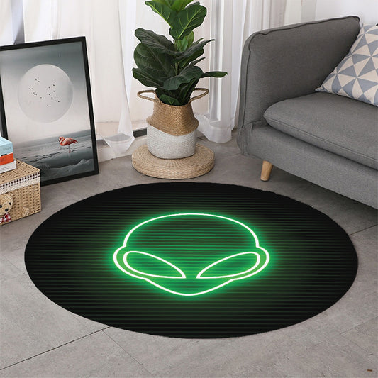 Green Light Alien Print Round Rug