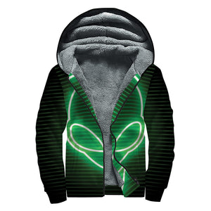 Green Light Alien Print Sherpa Lined Zip Up Hoodie