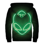 Green Light Alien Print Sherpa Lined Zip Up Hoodie