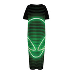 Green Light Alien Print Short Sleeve Long Nightdress