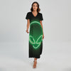 Green Light Alien Print Short Sleeve Maxi Dress