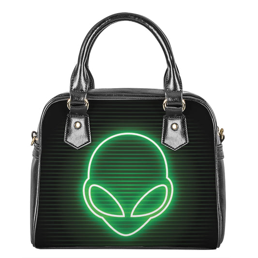 Green Light Alien Print Shoulder Handbag