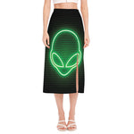 Green Light Alien Print Side Slit Midi Skirt