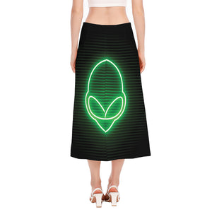 Green Light Alien Print Side Slit Midi Skirt