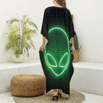 Green Light Alien Print Silk V-Neck Kaftan Dress