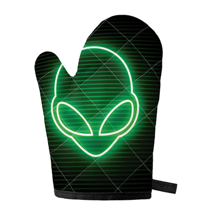 Green Light Alien Print Single Oven Mitt