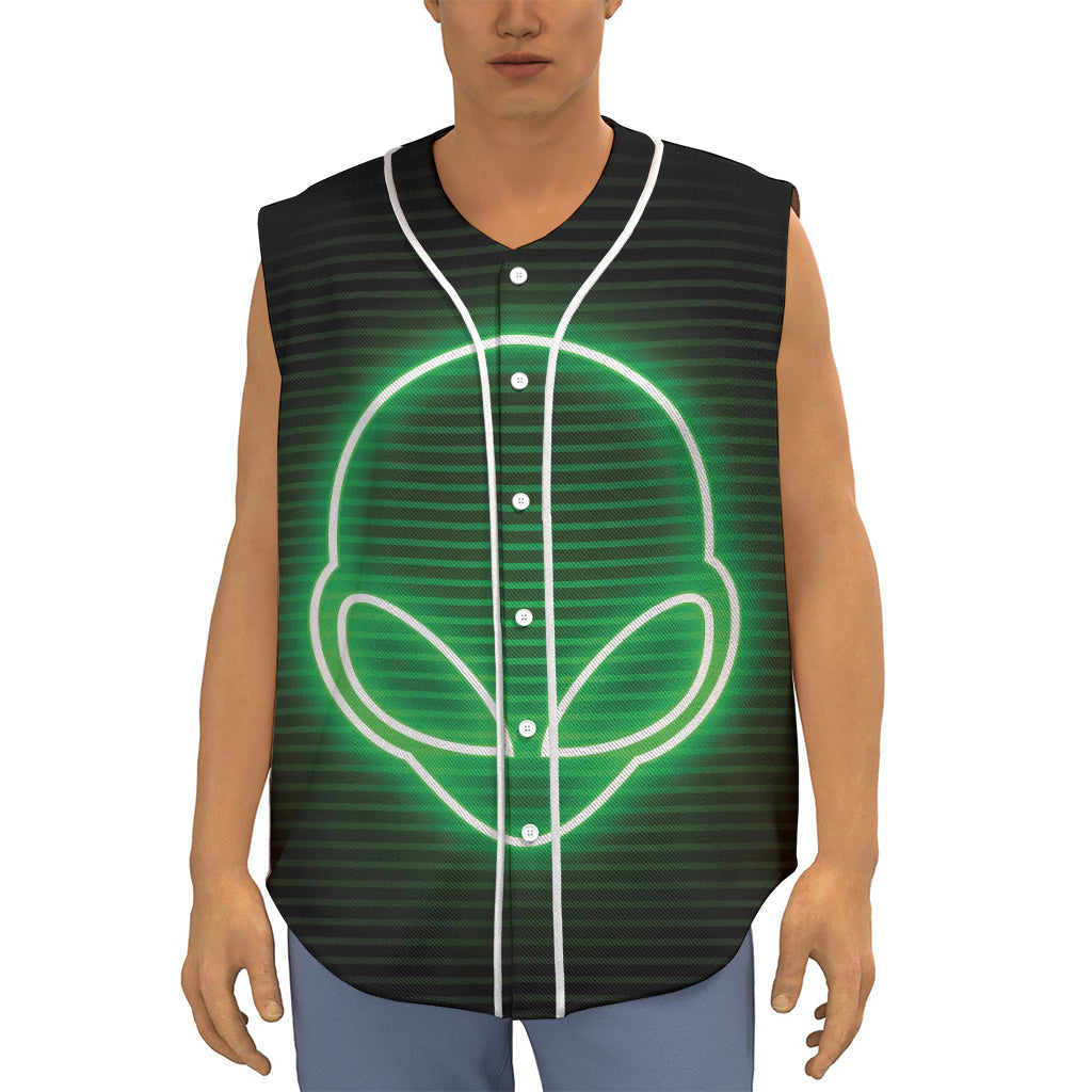 Green Light Alien Print Sleeveless Baseball Jersey