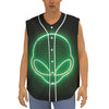 Green Light Alien Print Sleeveless Baseball Jersey