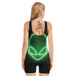 Green Light Alien Print Sleeveless One Piece Swimsuit