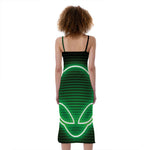 Green Light Alien Print Slim Fit Midi Cami Dress