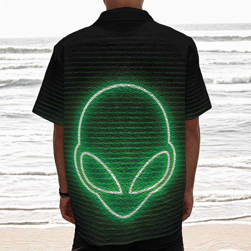 Green Light Alien Print Textured Short Sleeve Shirt