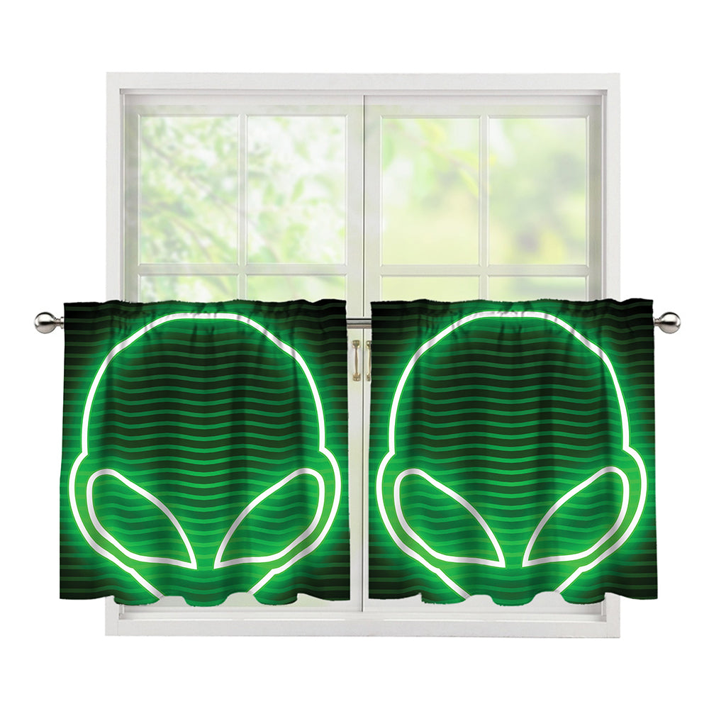 Green Light Alien Print Tier Curtains