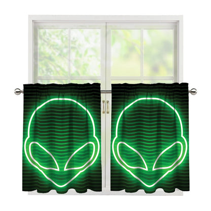 Green Light Alien Print Tier Curtains