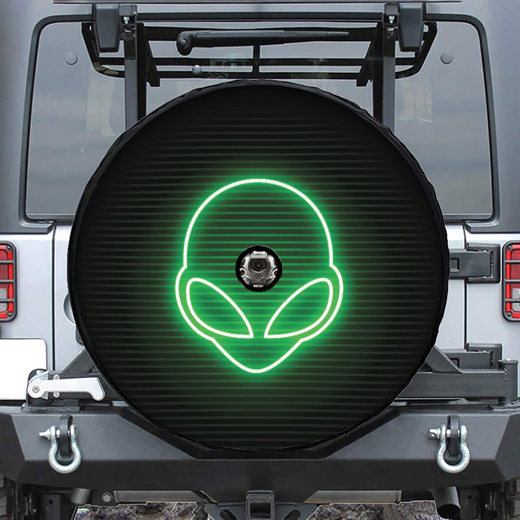 Green Light Alien Print Tire Cover With Camera Hole