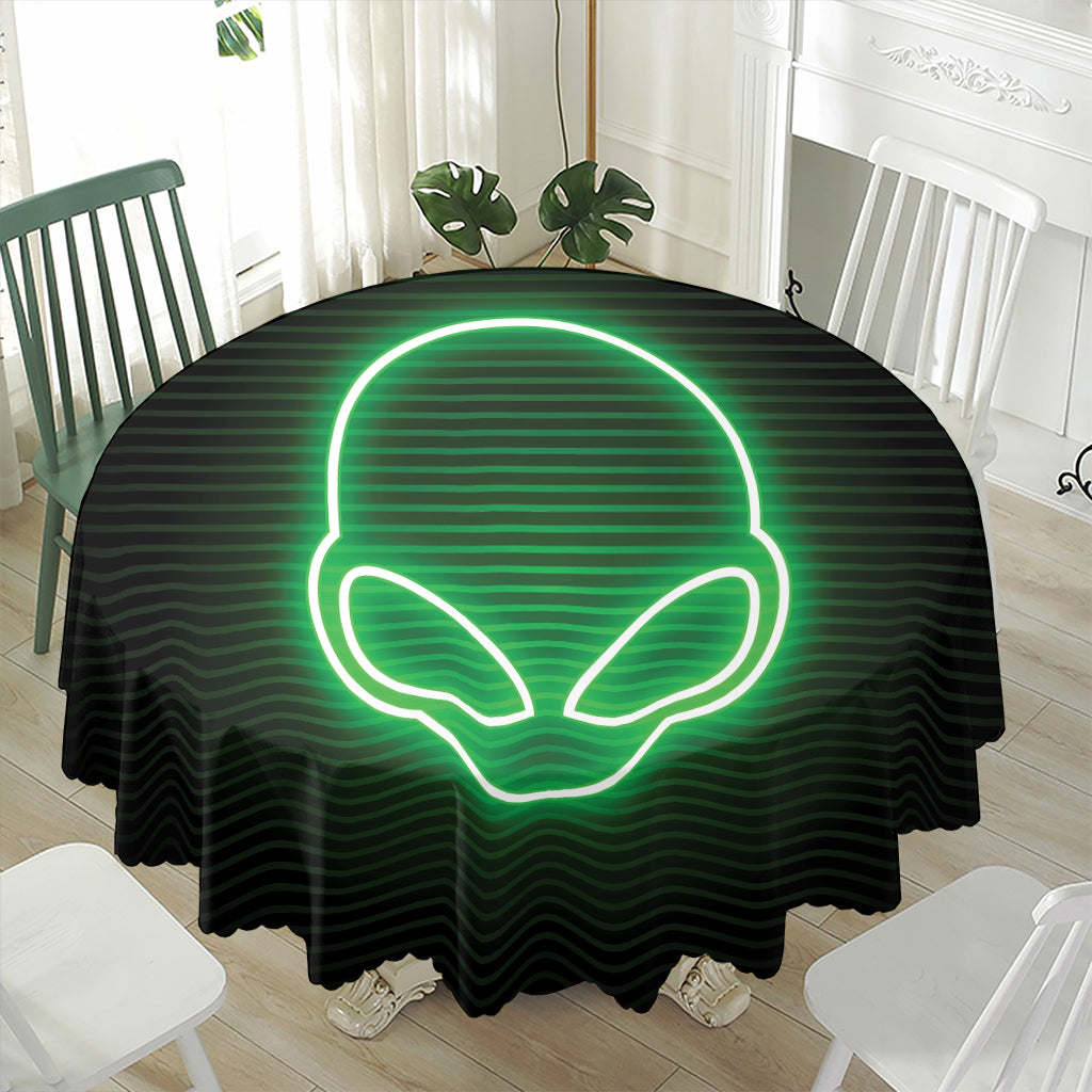 Green Light Alien Print Waterproof Round Tablecloth