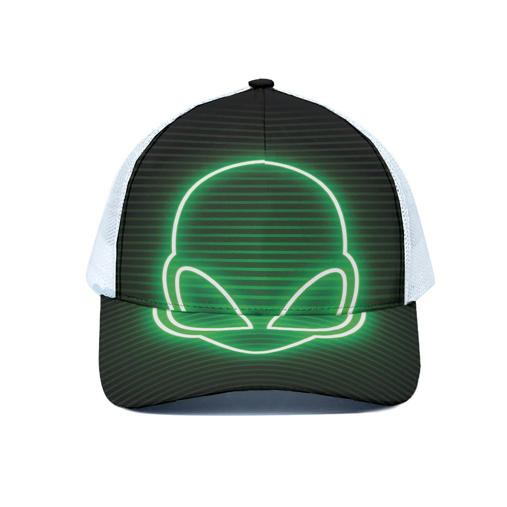 Green Light Alien Print White Mesh Trucker Cap