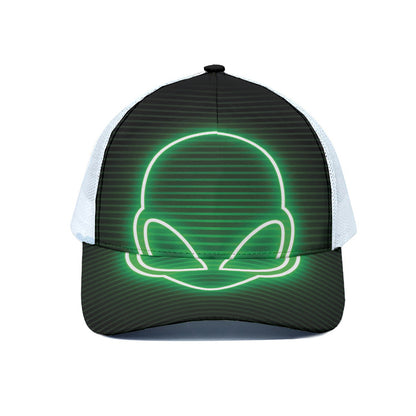 Green Light Alien Print White Mesh Trucker Cap