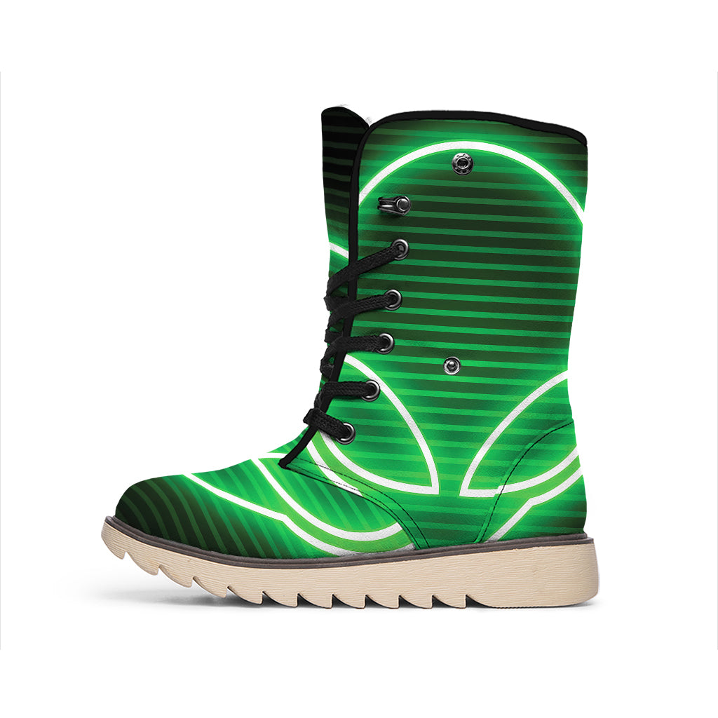 Green Light Alien Print Winter Boots