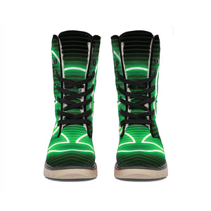 Green Light Alien Print Winter Boots