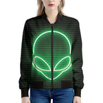 Green Light Alien Print Women's Bomber Jacket