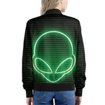 Green Light Alien Print Women's Bomber Jacket
