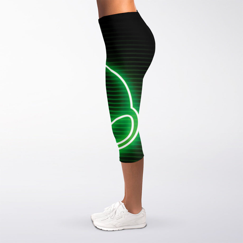 Green Light Alien Print Women's Capri Leggings