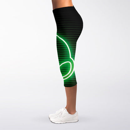 Green Light Alien Print Women's Capri Leggings