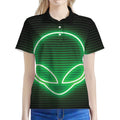 Green Light Alien Print Women's Polo Shirt