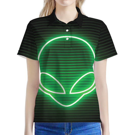 Green Light Alien Print Women's Polo Shirt