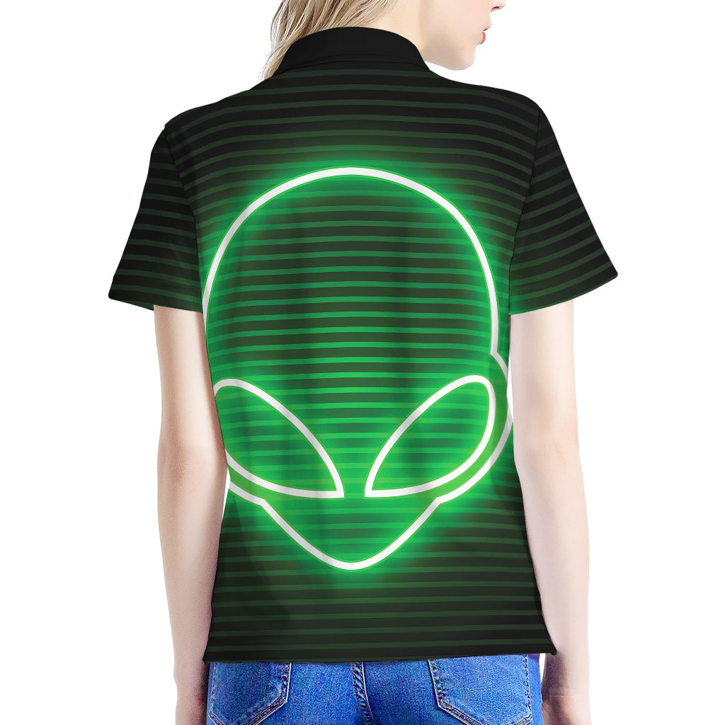 Green Light Alien Print Women's Polo Shirt