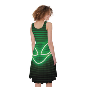 Green Light Alien Print Women's Sleeveless Dress