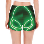 Green Light Alien Print Women's Split Running Shorts