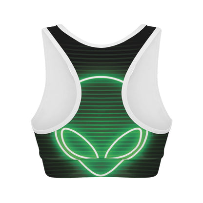 Green Light Alien Print Women's Sports Bra