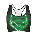 Green Light Alien Print Women's Sports Bra