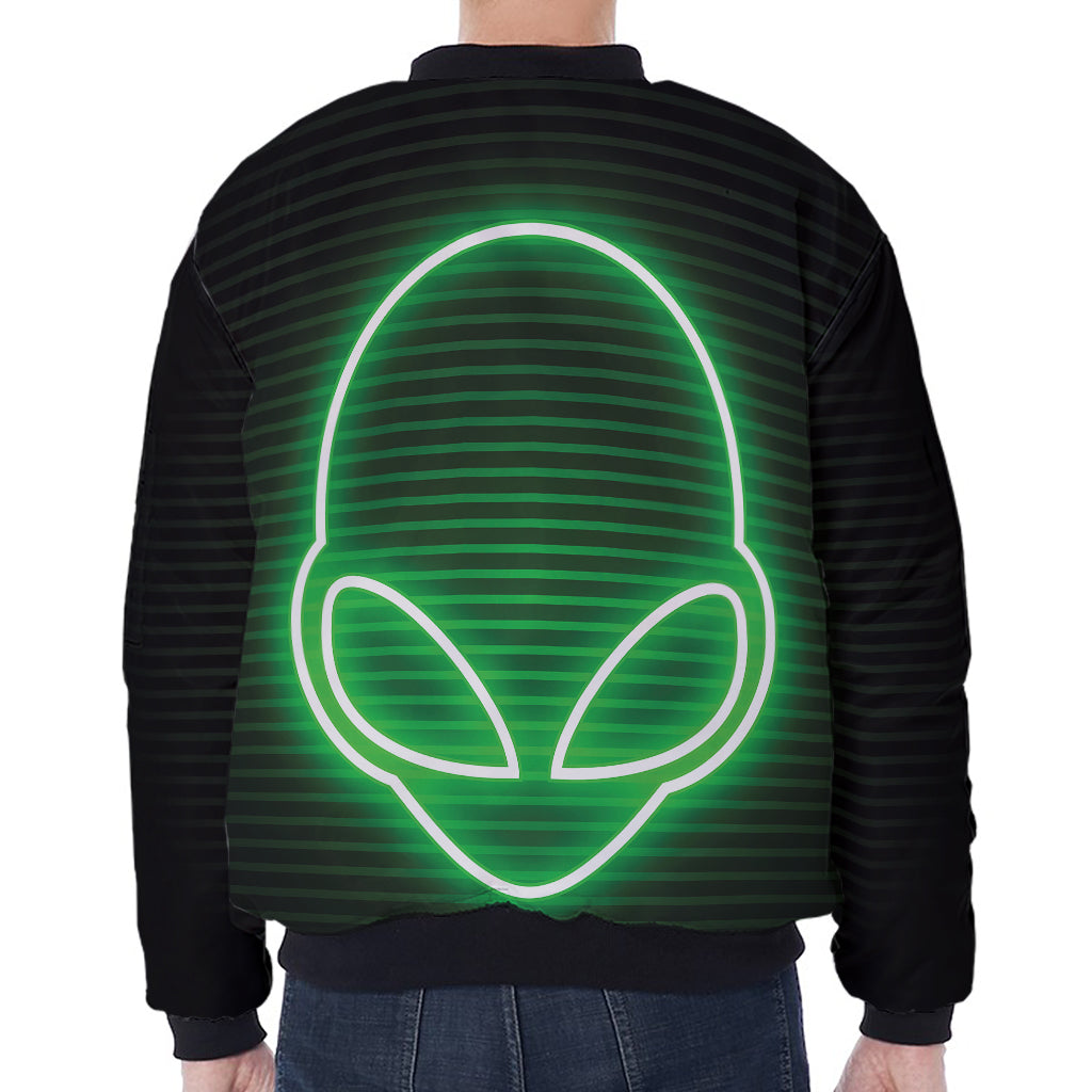 Green Light Alien Print Zip Sleeve Bomber Jacket