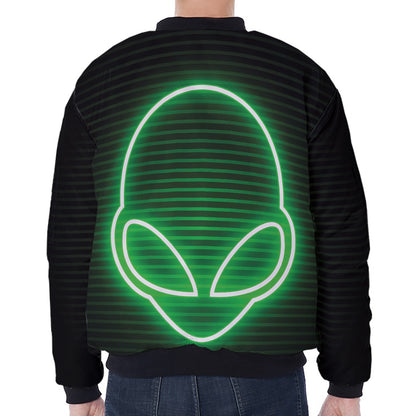 Green Light Alien Print Zip Sleeve Bomber Jacket