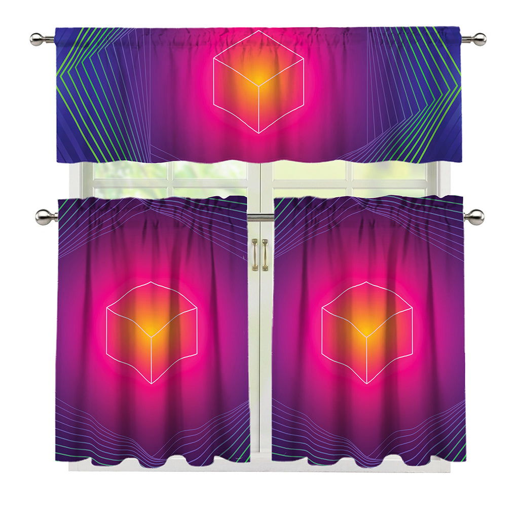 Green Light EDM Geometric Print 3 Piece Kitchen Curtains