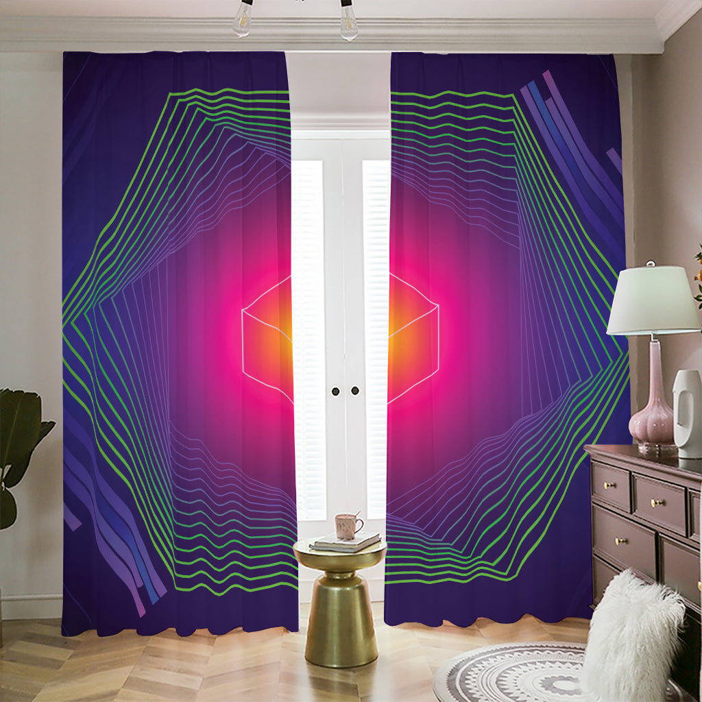 Green Light EDM Geometric Print Blackout Pencil Pleat Curtains