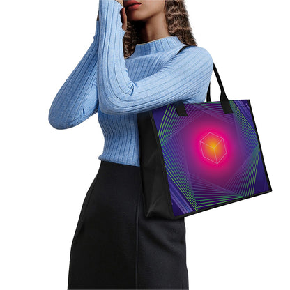 Green Light EDM Geometric Print Canvas Tote Bag