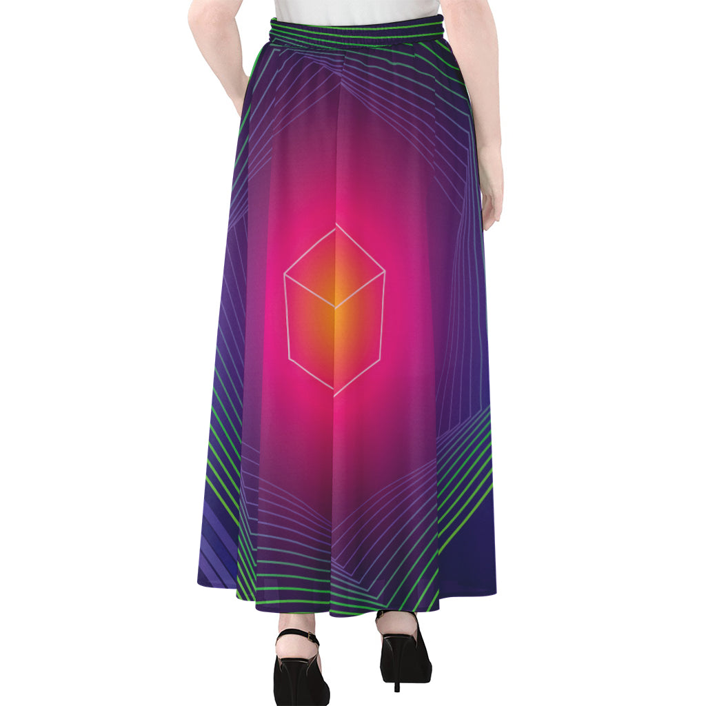 Green Light EDM Geometric Print Chiffon Maxi Skirt