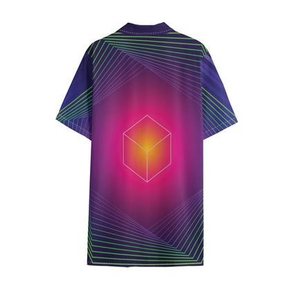 Green Light EDM Geometric Print Cotton Hawaiian Shirt