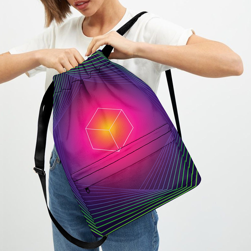 Green Light EDM Geometric Print Drawstring Backpack